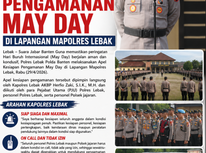 Kapolres Lebak Pimpin Apel Kesiapan Pengamanan May Day di Lapangan Mapolres Lebak