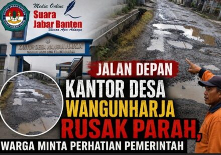 Jalan Depan Kantor Desa Wangunharja Rusak Parah, Warga Minta Perhatian Pemerintah